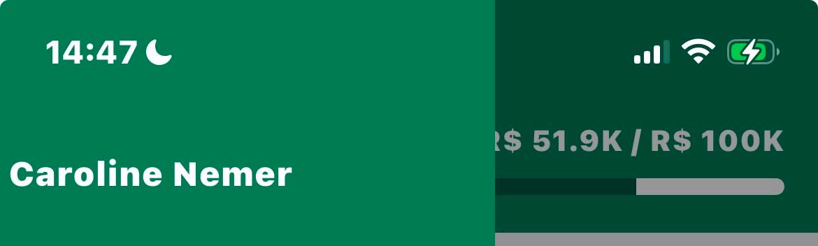 Tela com o nome Caroline Nemer e indicador de R$ 51,9 mil em uma meta de R$ 100 mil.